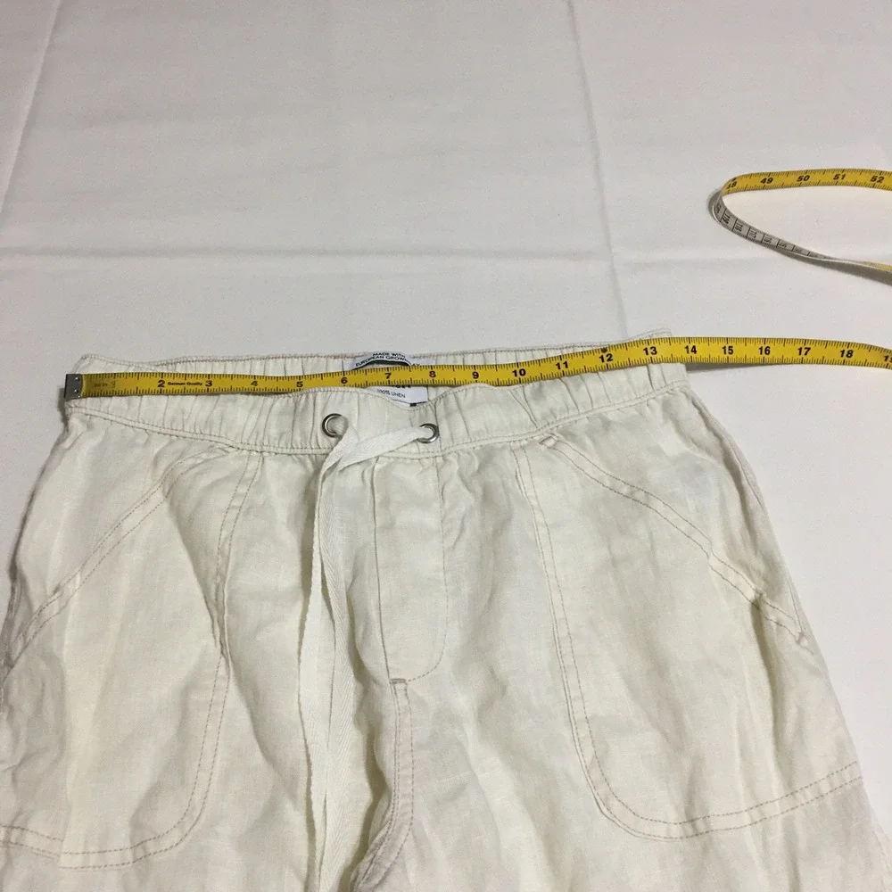 Nicole Miller Linen Joggers Women Small Ivory White Drawstring Pants